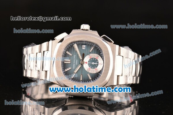 Patek Philippe Nautilus Chrono Swiss Valjoux 7750-SHG Automatic Full Steel with Blue Dial and Stick Markers - 1:1 Original (BP) - Click Image to Close